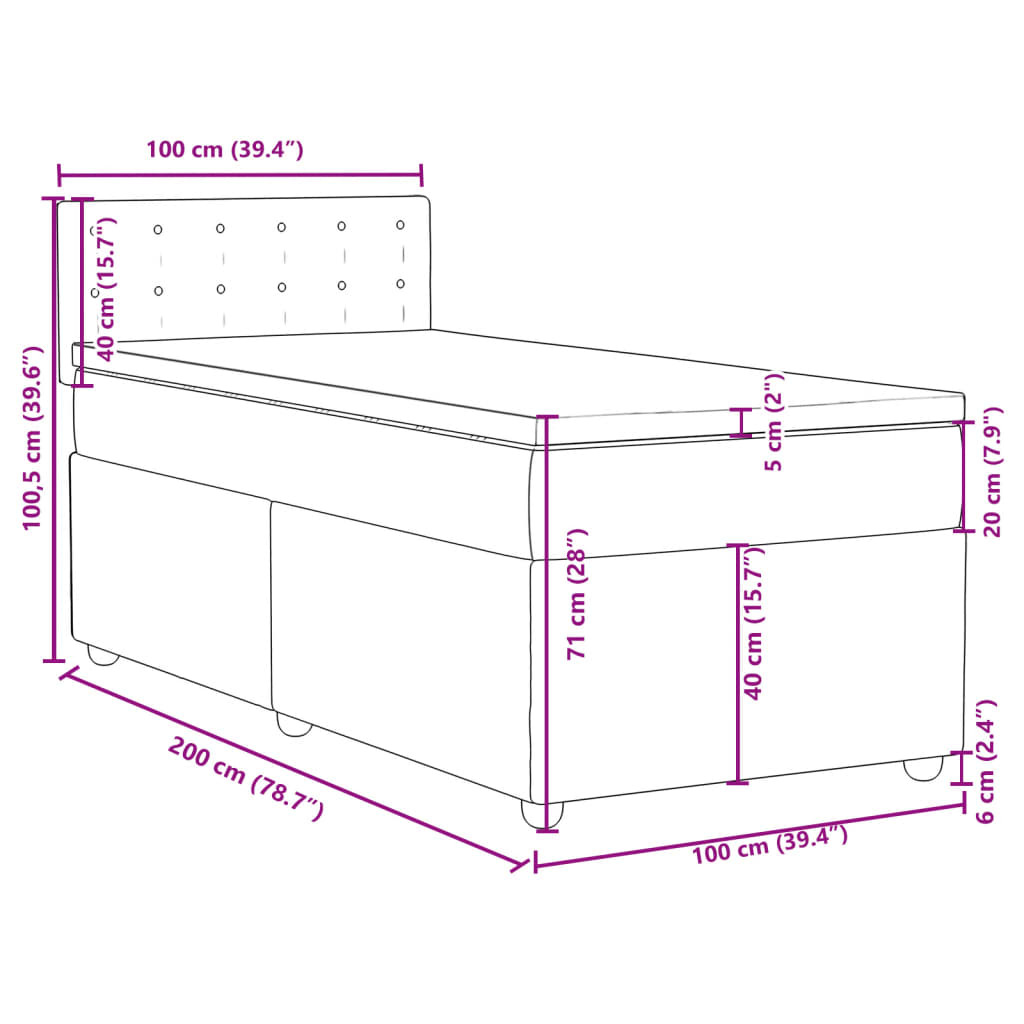 Box spring postel s matrací tmavě šedá 100 x 200 cm textil - obrázek 18
