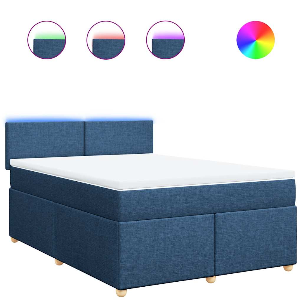 vidaXL Box spring postel s matrací modrá 140x190 cm textil