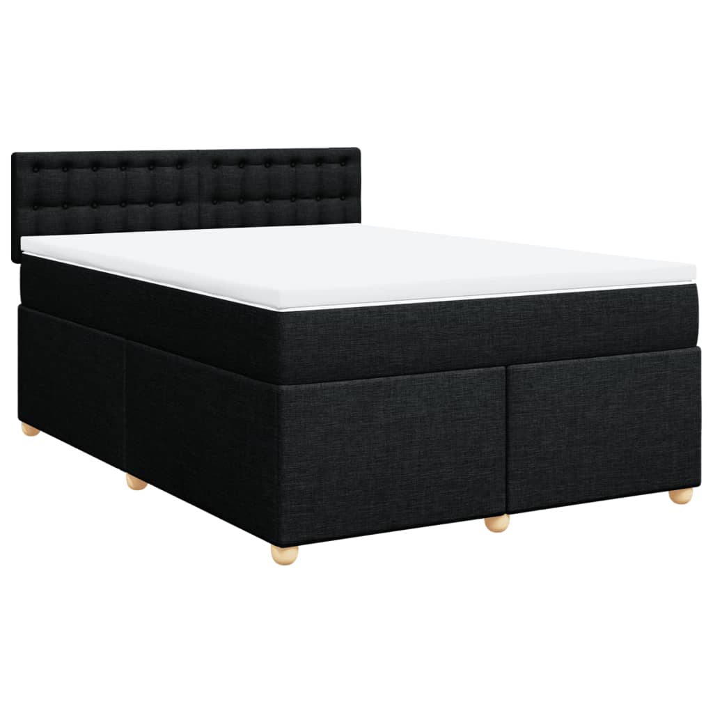 vidaXL Pat box spring cu saltea, negru, 160x200 cm, textil