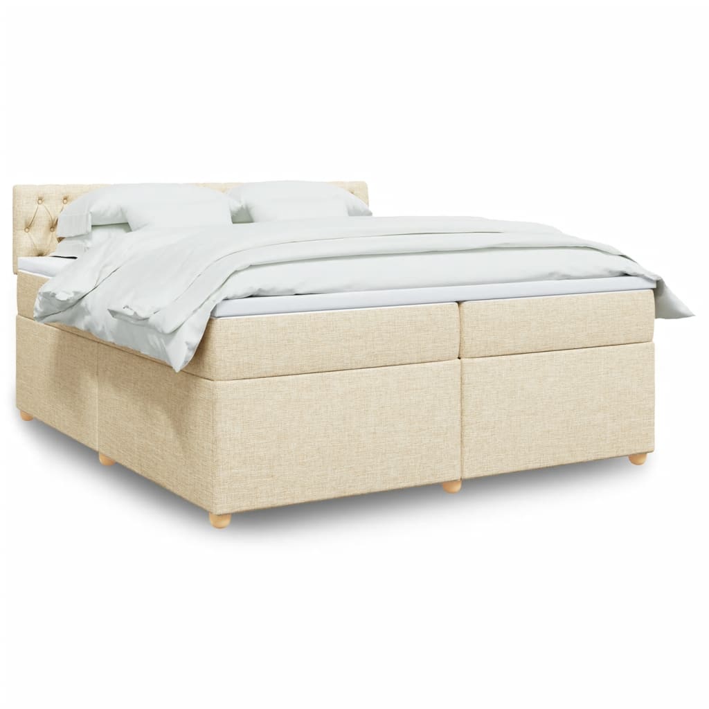 vidaXL Pat box spring cu saltea, crem, 200x200 cm, textil