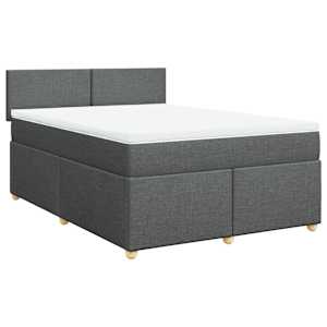 vidaXL Box Spring Bed with Mattress Dark Grey Queen Fabric