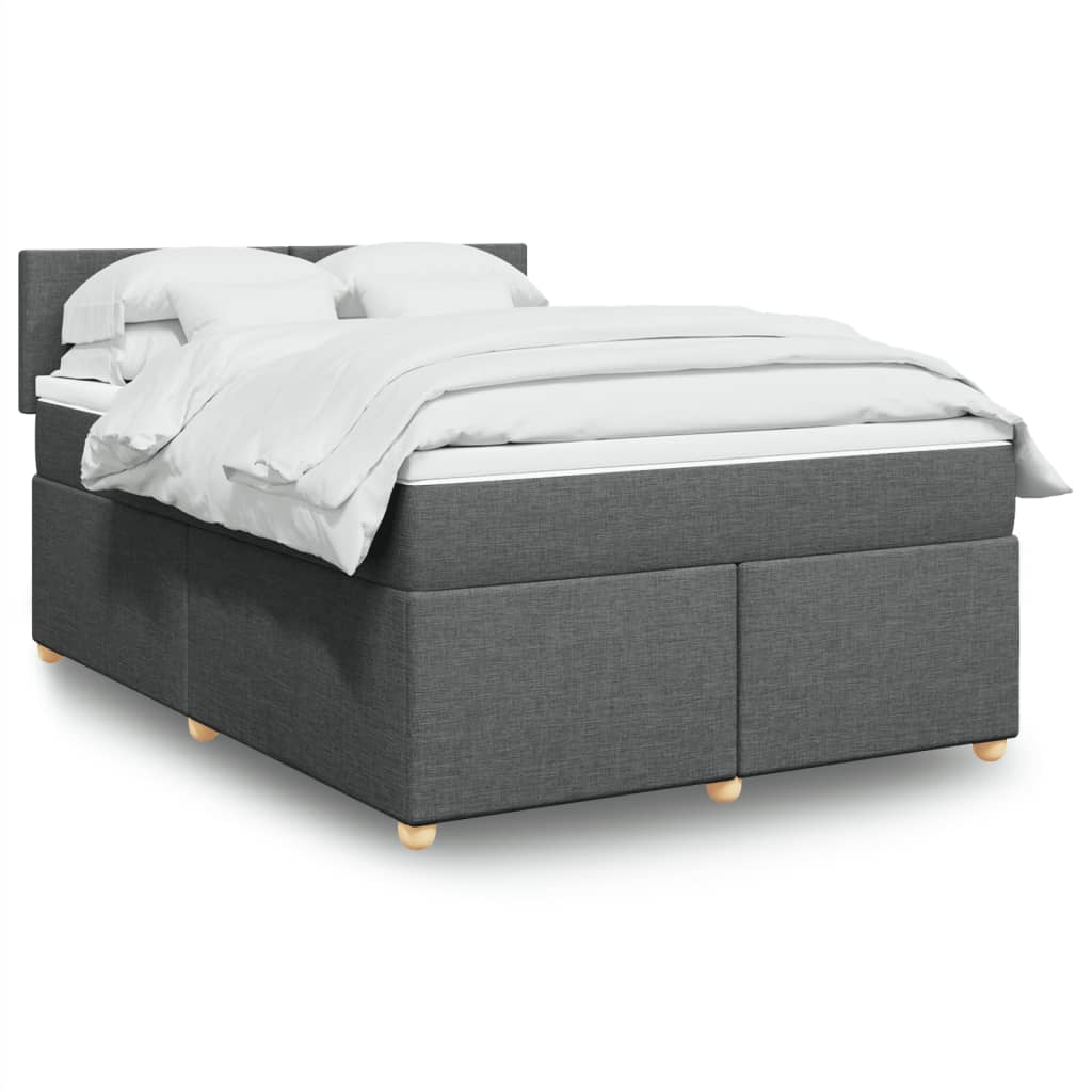 TopSellers-Queen Box Spring Bed - Dark Grey Fabric Mattress with LED Lights