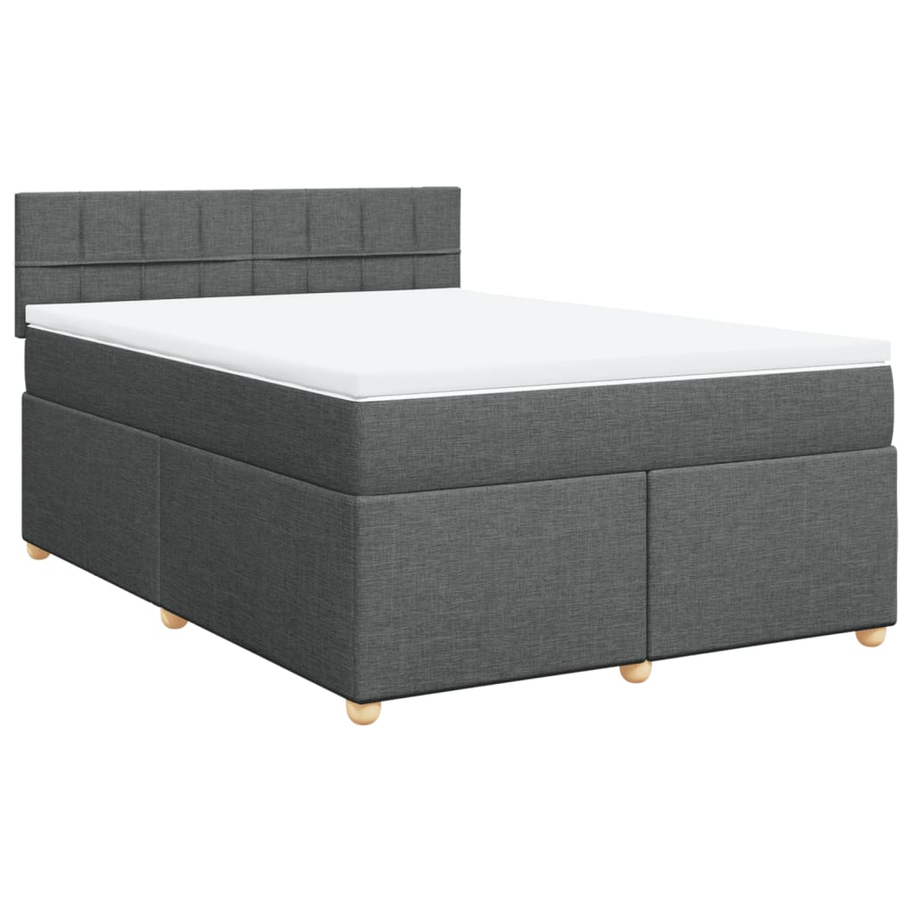 vidaXL Box Spring Bed with Mattress Dark Grey Queen Fabric