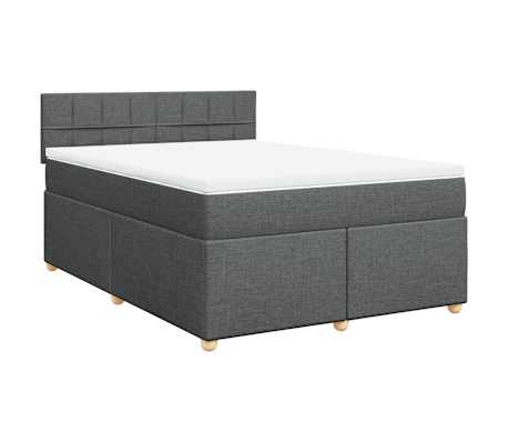 vidaXL Box Spring Bed with Mattress Dark Grey Queen Fabric