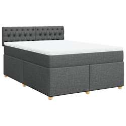 vidaXL Box Spring Bed with Mattress Dark Grey Queen Fabric