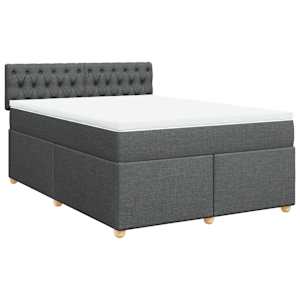 vidaXL Box Spring Bed with Mattress Dark Grey Queen Fabric