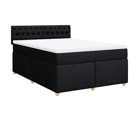 vidaXL Box Spring Bed with Mattress Black Queen Fabric