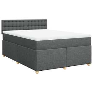 vidaXL Box Spring Bed with Mattress Dark Grey Queen Fabric