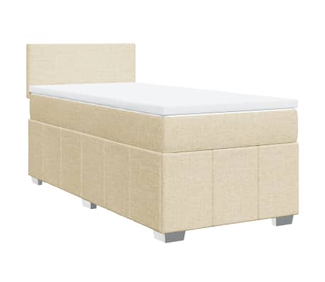 vidaXL Pat box spring cu saltea, crem, 90x190 cm, textil