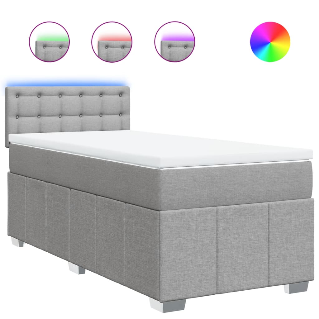 vidaXL Boxspring met matras stof lichtgrijs 90x200 cm grijs, foto 3