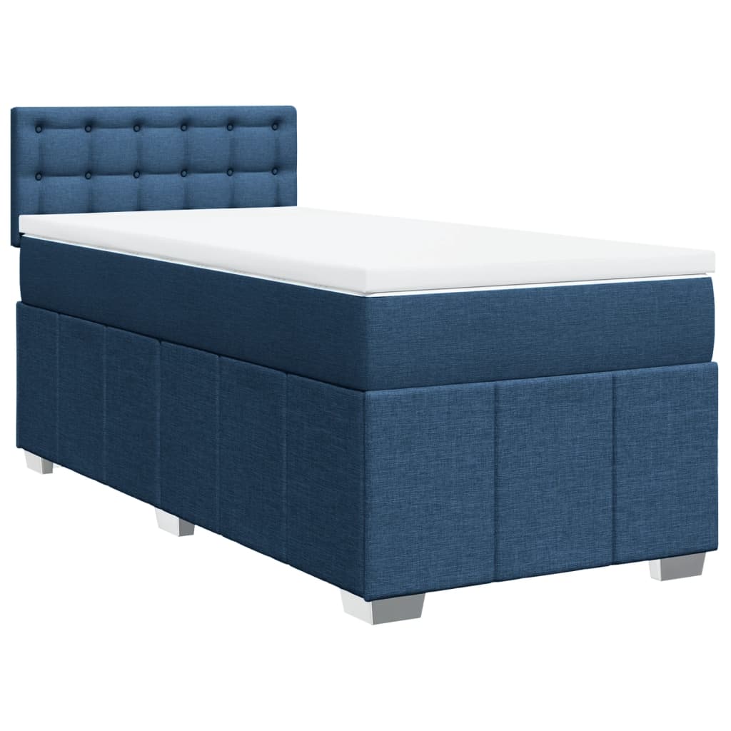 vidaXL Boxspring met matras stof blauw 90x200 cm afbeelding