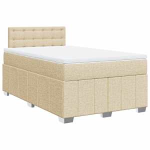 vidaXL Pat box spring cu saltea, crem, 120x200 cm, textil