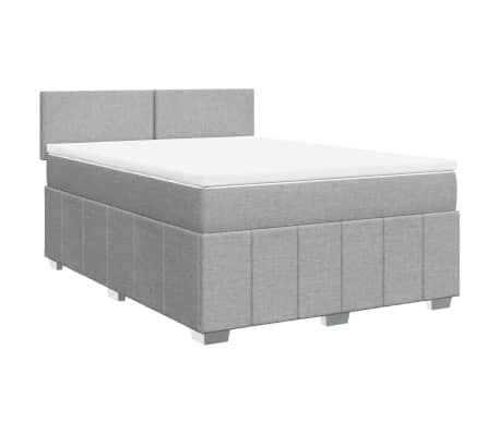 vidaXL Pat box spring cu saltea, gri deschis, 140x190 cm, textil