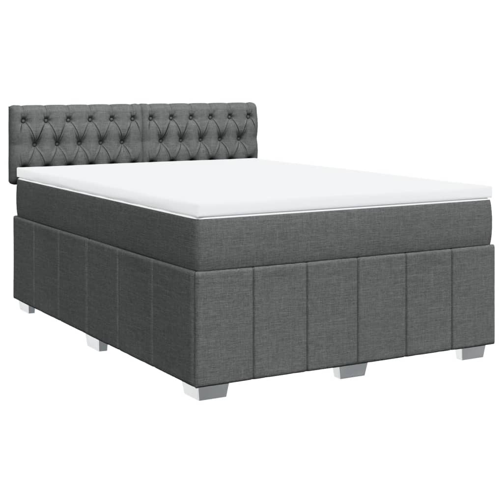vidaXL Boxspring met matras stof donkergrijs 140x190 cm afbeelding