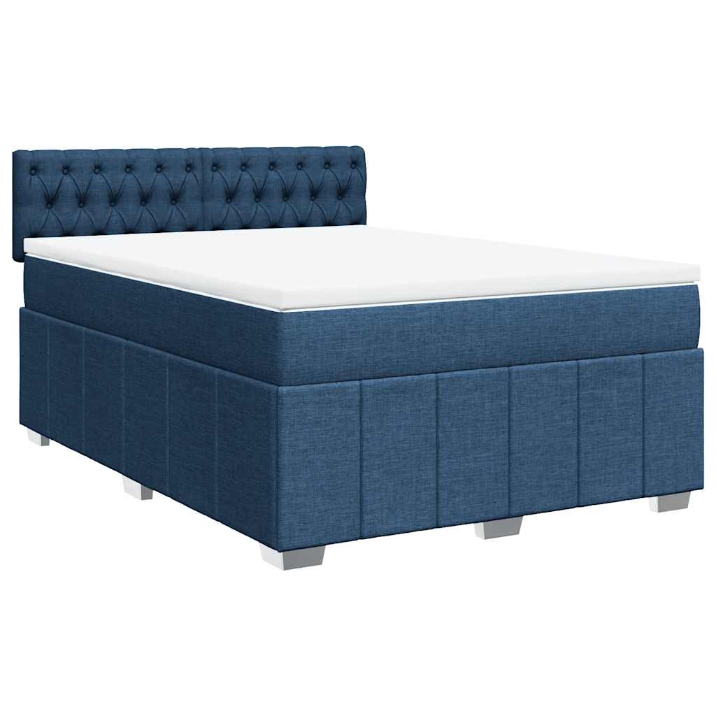 vidaXL Boxspring met matras stof blauw 140x190 cm afbeelding