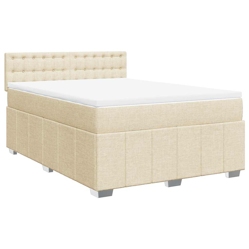vidaXL Boxspring met matras stof crèmekleurig 140x190 cm afbeelding