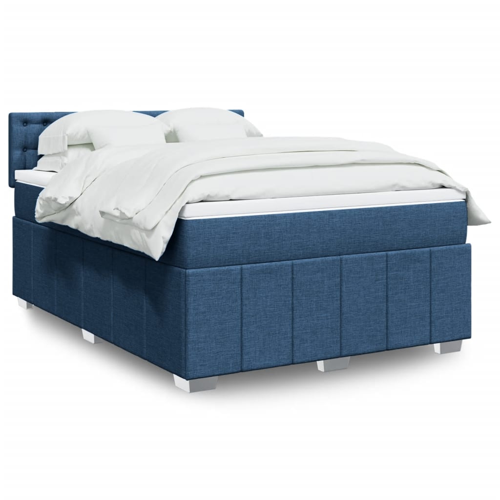 Boxspringbett mit Matratze Blau 140×190 cm Stoff