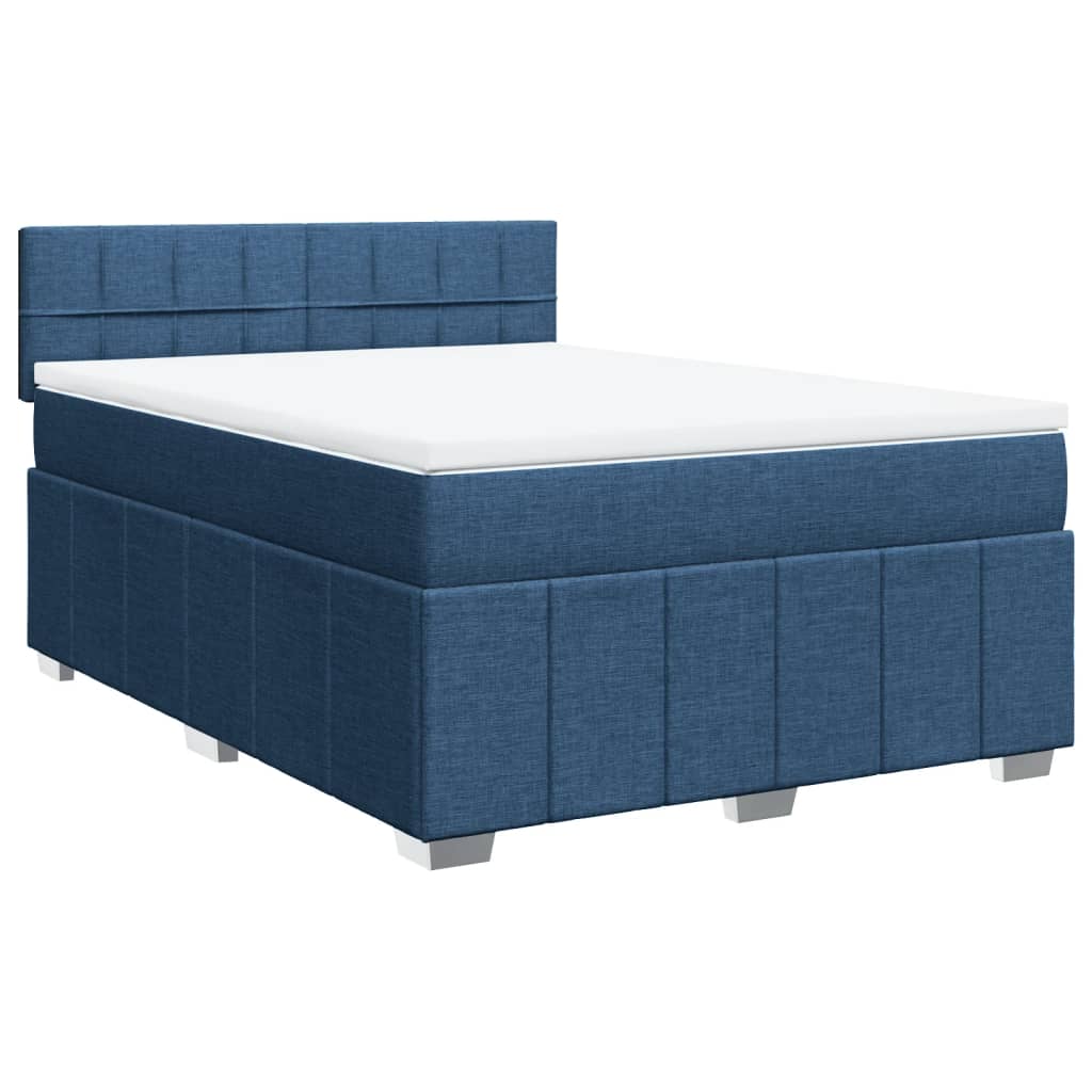 vidaXL Boxspring met matras stof blauw 140x200 cm afbeelding