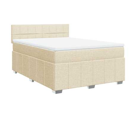 vidaXL Pat box spring cu saltea, crem, 160x200 cm, material textil