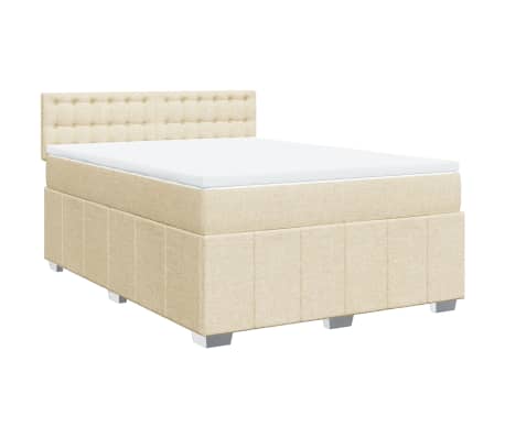 vidaXL Pat box spring cu saltea, crem, 160x200 cm, material textil