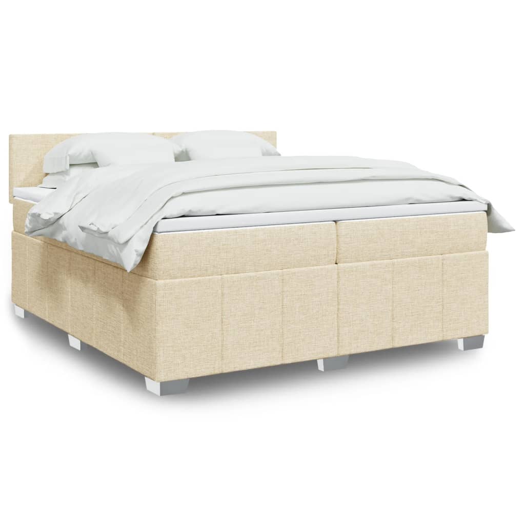 vidaXL Pat box spring cu saltea, crem, 200x200 cm, textil