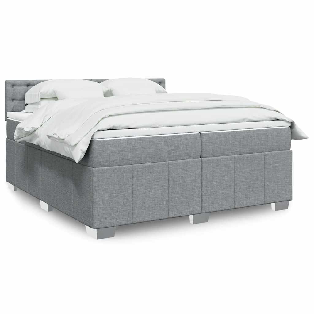 vidaXL Pat box spring cu saltea, gri deschis, 200x200 cm, textil