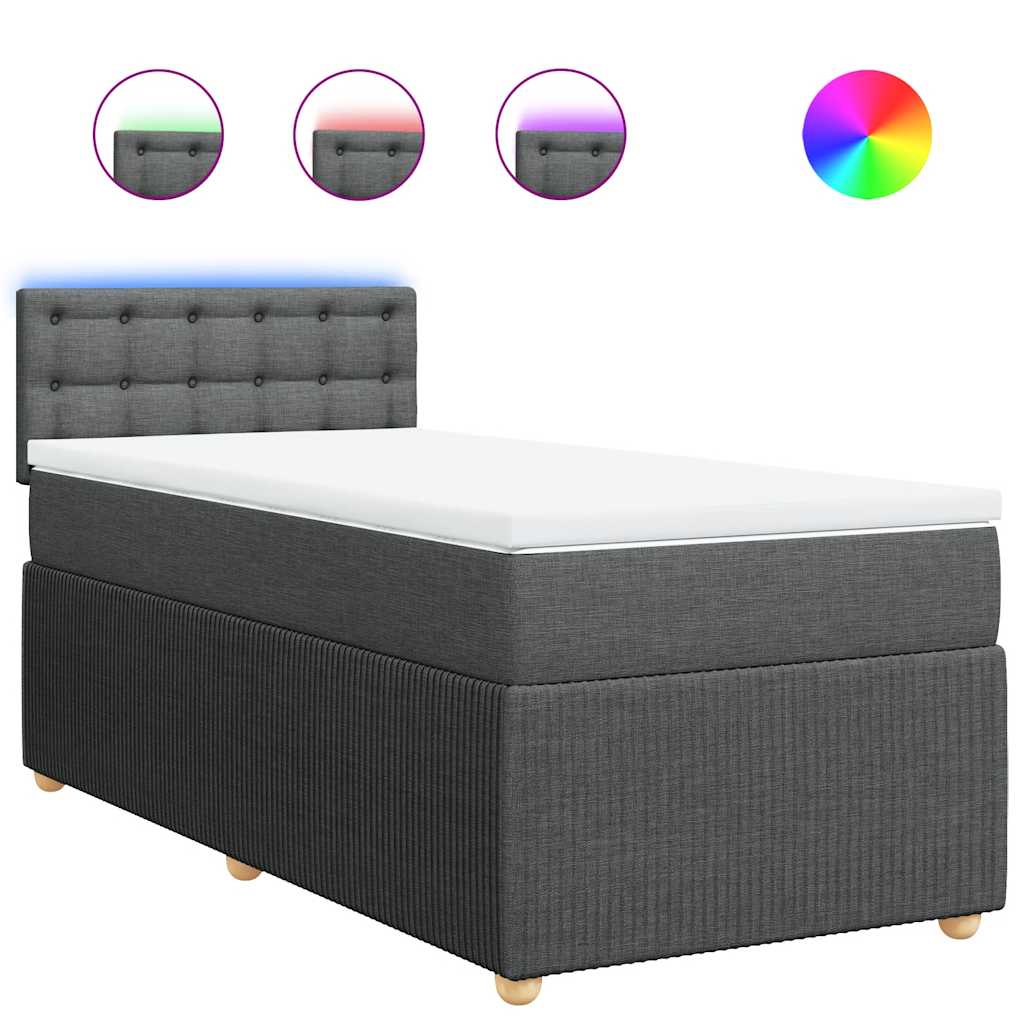 vidaXL Pat box spring cu saltea, gri închis, 90x190 cm, textil