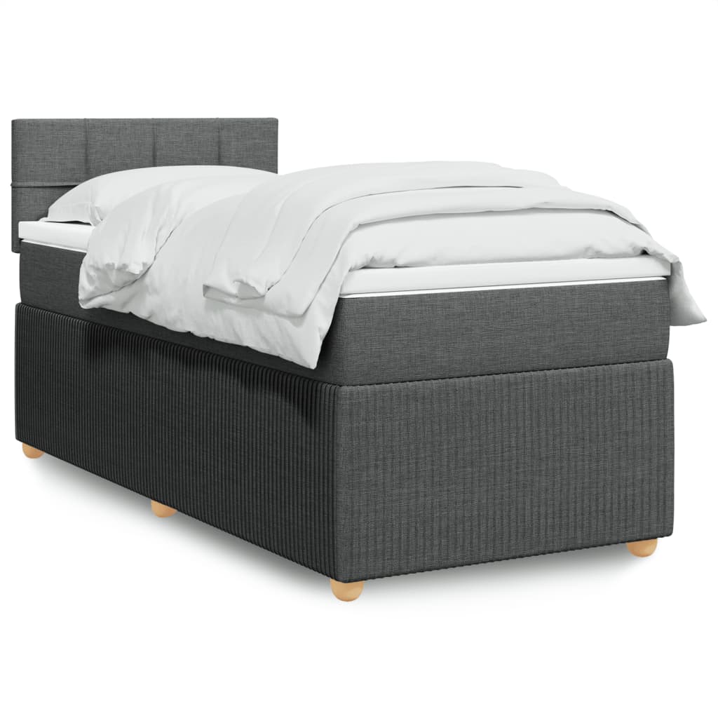 vidaXL Boxspringbett mit Matratze Dunkelgrau 90x200 cm Stoff