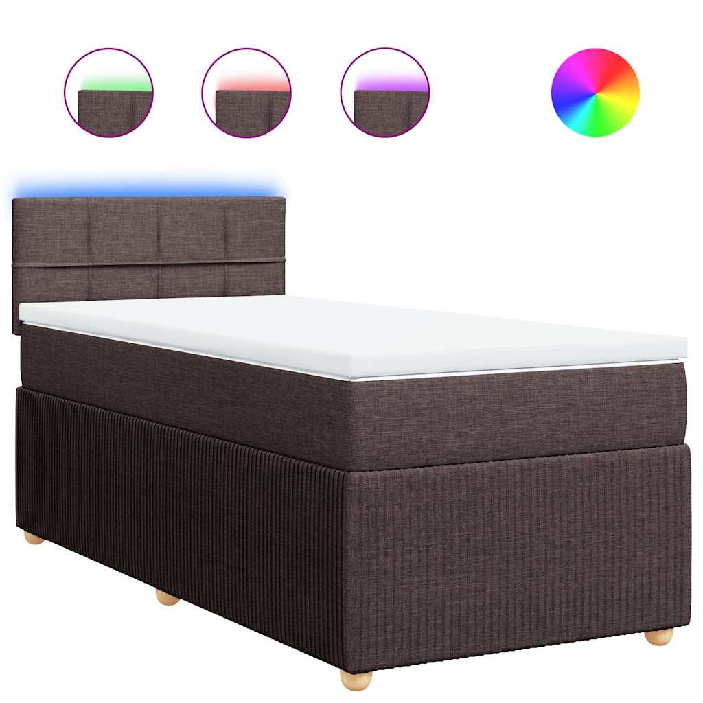 vidaXL Pat box spring cu saltea, maro închis, 90x200 cm, textil