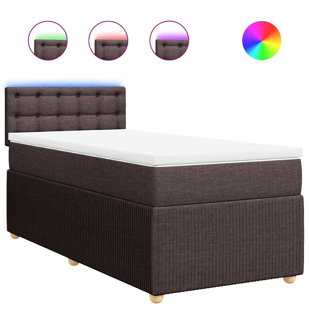 vidaXL Pat box spring cu saltea, maro închis, 90x200 cm, textil
