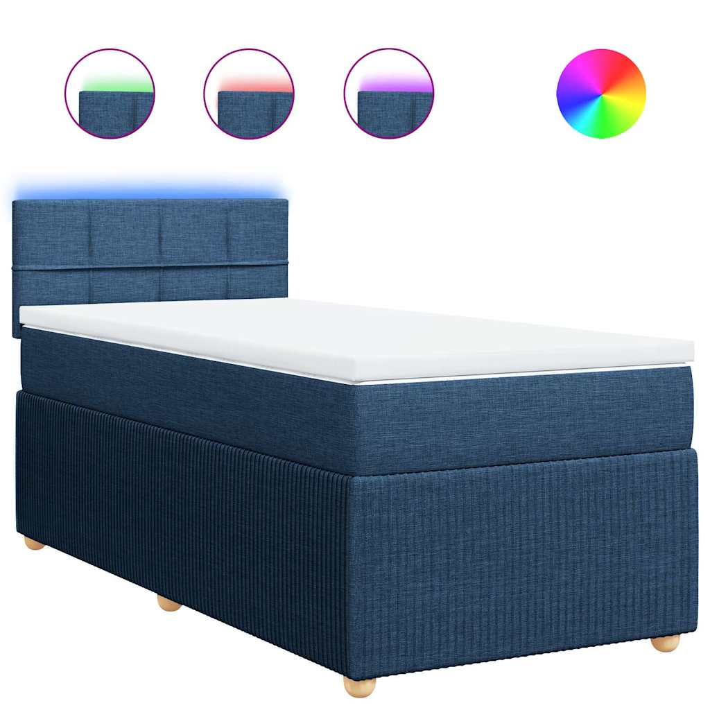 vidaXL Pat box spring cu saltea, albastru, 100x200 cm, textil