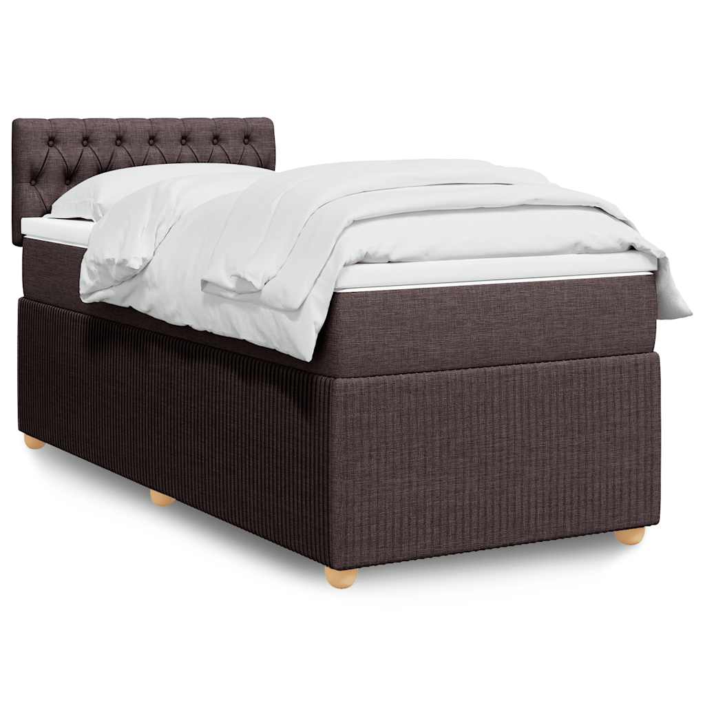 vidaXL Pat box spring cu saltea, maro închis, 100x200 cm, textil