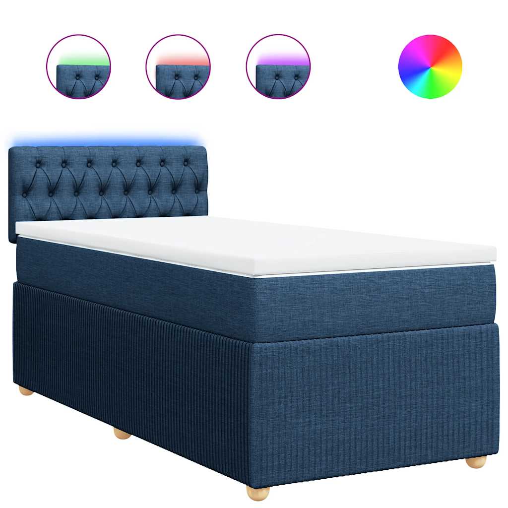 vidaXL Pat box spring cu saltea, albastru, 100x200 cm, textil