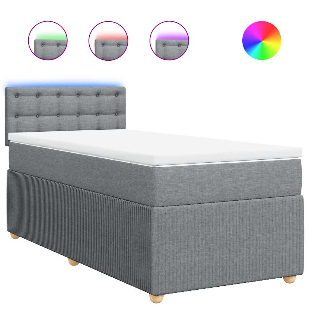 vidaXL Pat box spring cu saltea, gri deschis, 100x200 cm, textil