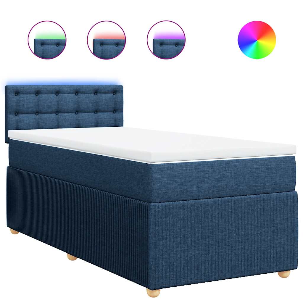 vidaXL Pat box spring cu saltea, albastru, 100x200 cm, textil