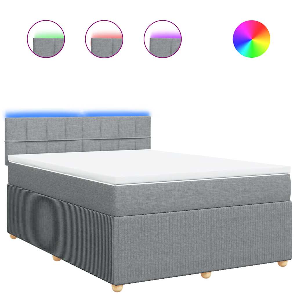 vidaXL Pat box spring cu saltea, gri deschis, 140x190 cm, textil