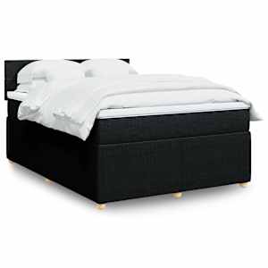 Box spring posteljni z vzmetnico črn 140x190 cm blago