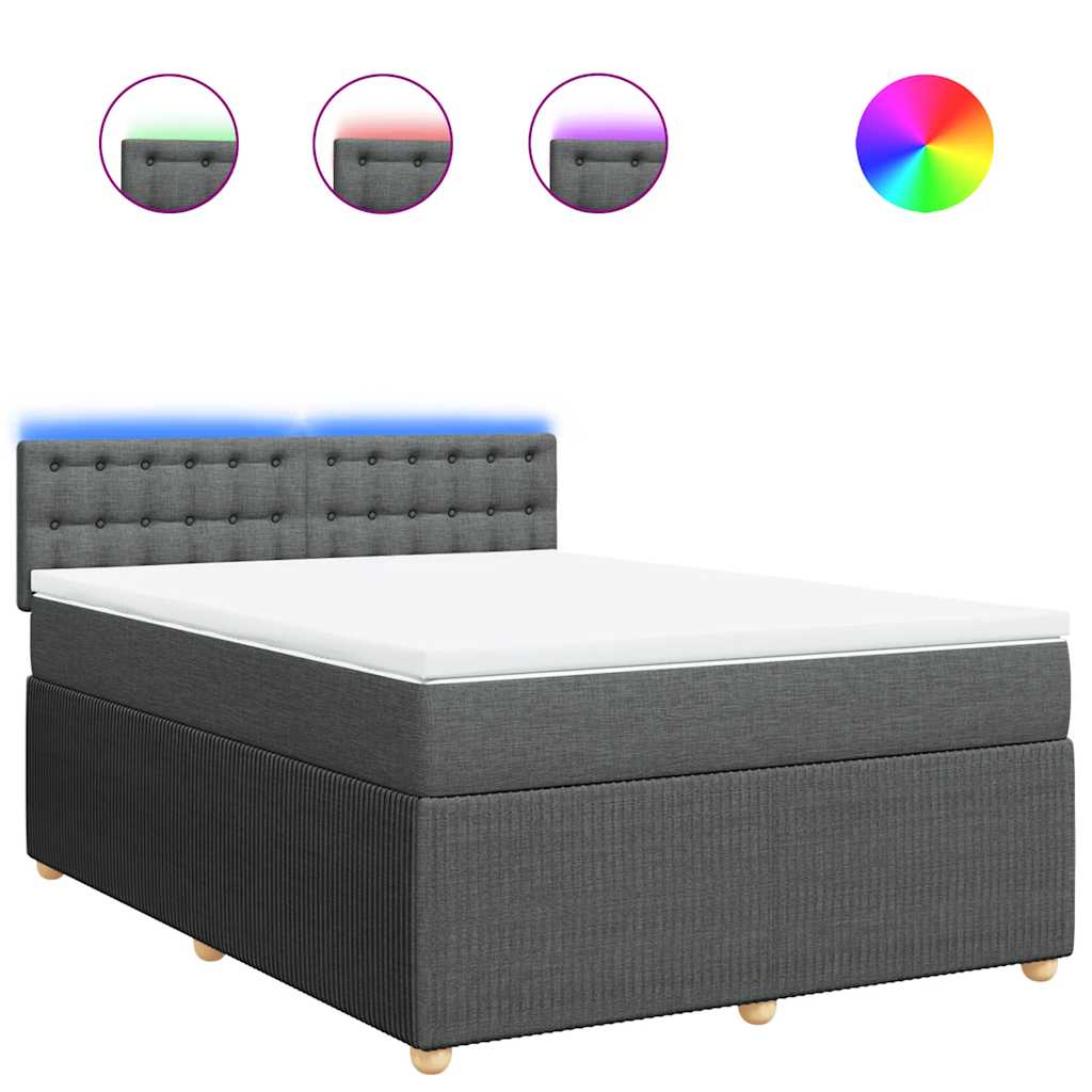 vidaXL Pat box spring cu saltea, gri închis, 140x190 cm, textil