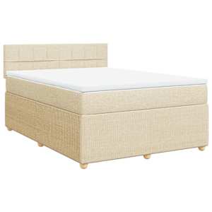 vidaXL Pat box spring cu saltea, crem, 160x200 cm, material textil