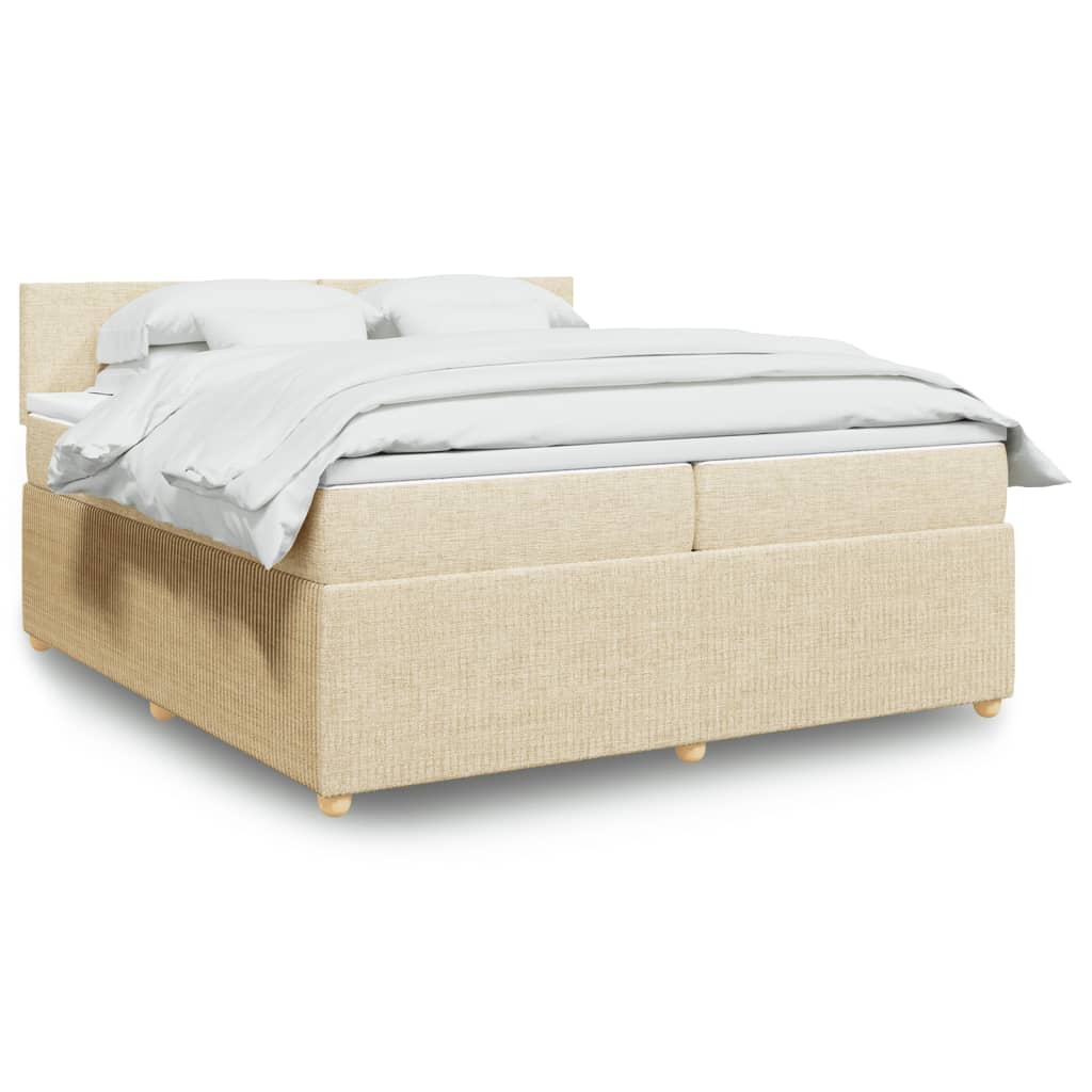 vidaXL Pat box spring cu saltea, crem, 200x200 cm, textil