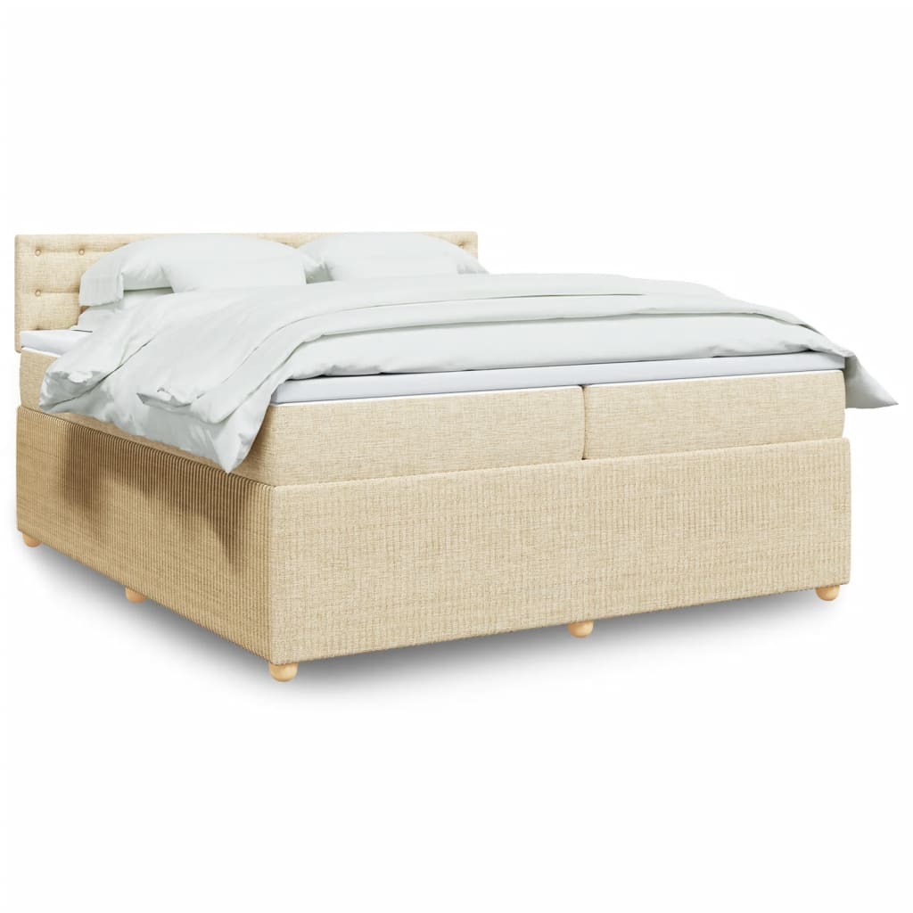 vidaXL Pat box spring cu saltea, crem, 200x200 cm, textil