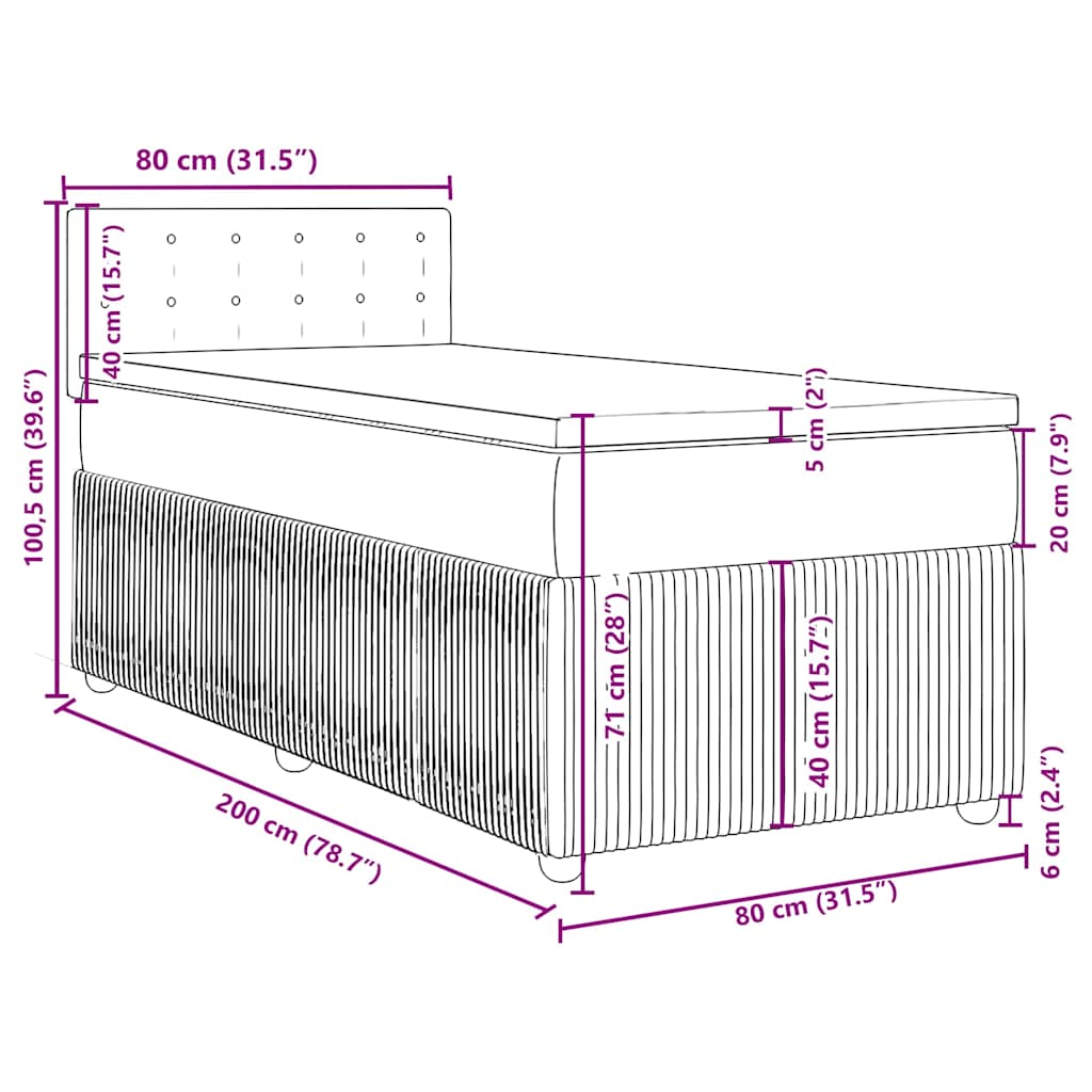 Box spring postel s matrací tmavě zelená 80 x 200 cm samet - obrázek 18
