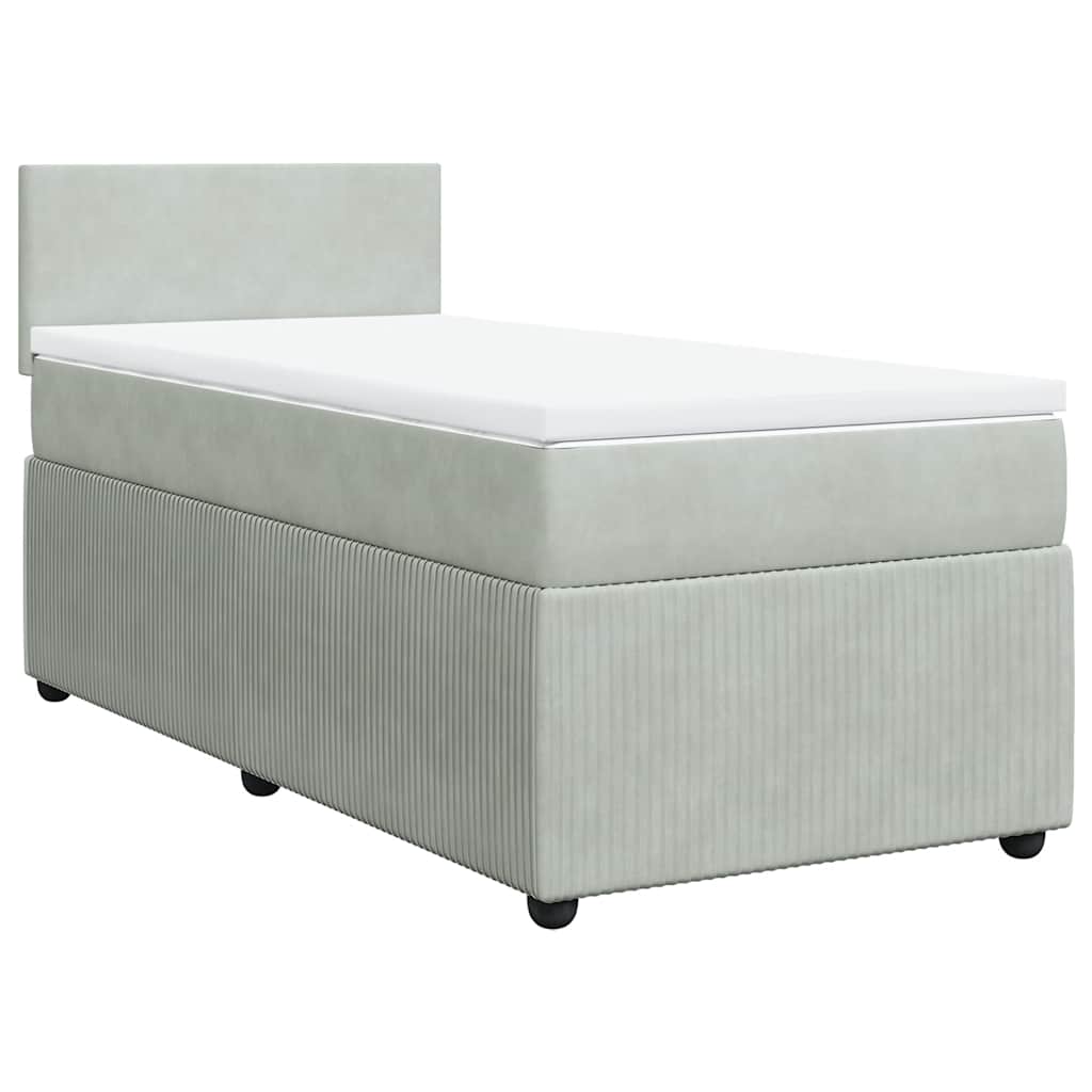 vidaXL Boxspring met matras fluweel lichtgrijs 90x190 cm afbeelding