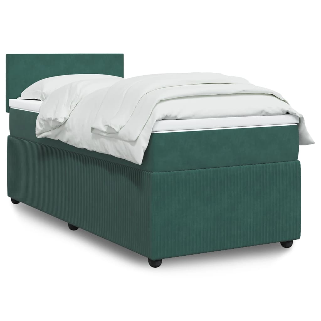 vidaXL Pat box spring cu saltea, verde închis, 90x190 cm, catifea