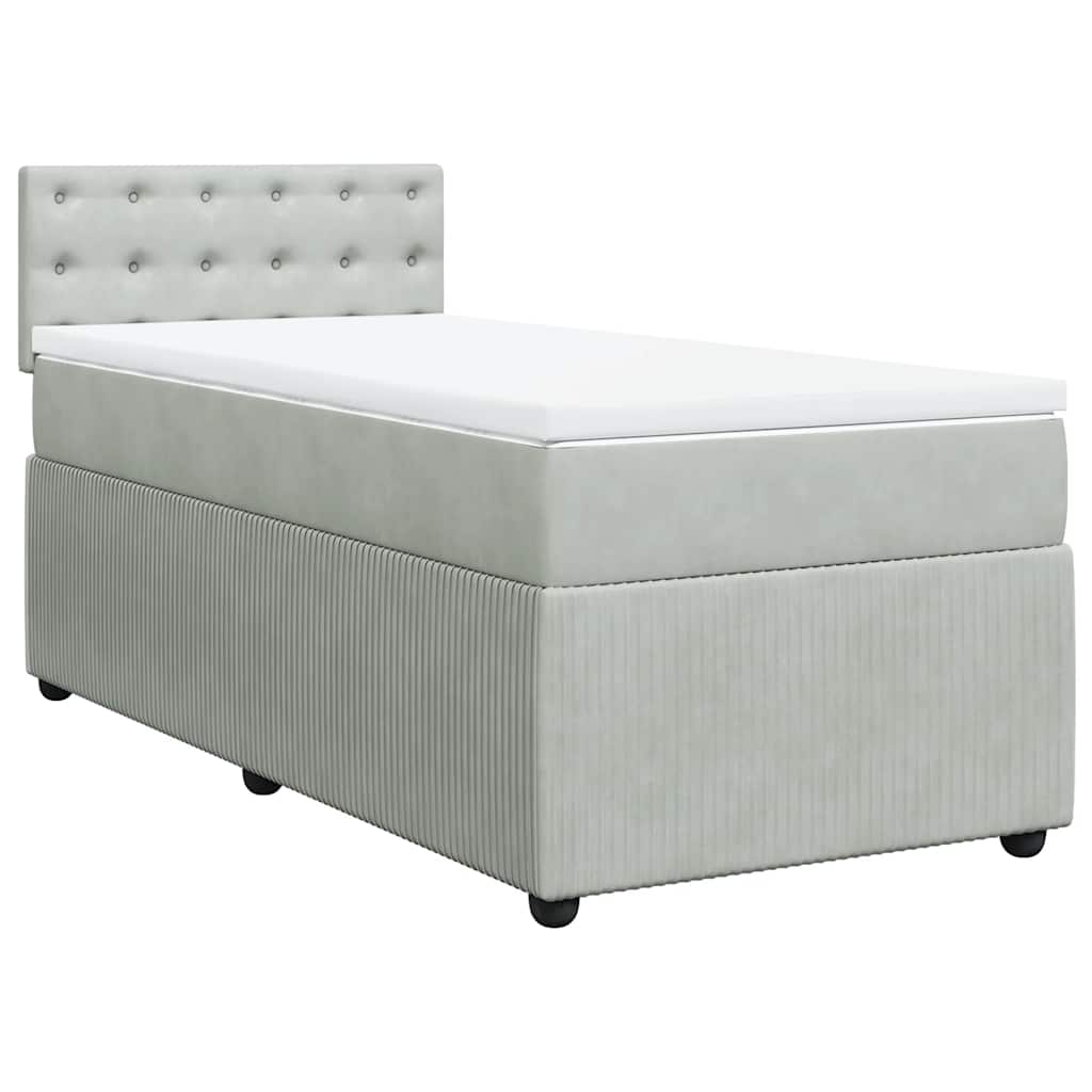 vidaXL Boxspring met matras fluweel lichtgrijs 90x190 cm afbeelding
