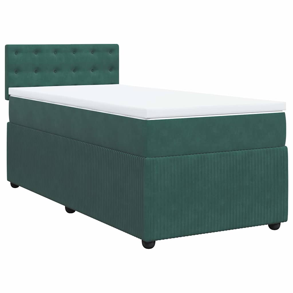 vidaXL Boxspring met matras fluweel donkergroen 90x190 cm afbeelding
