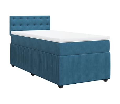 vidaXL Κρεβάτι Boxspring με Στρώμα Μπλε 90x190 εκ. Βελούδινο