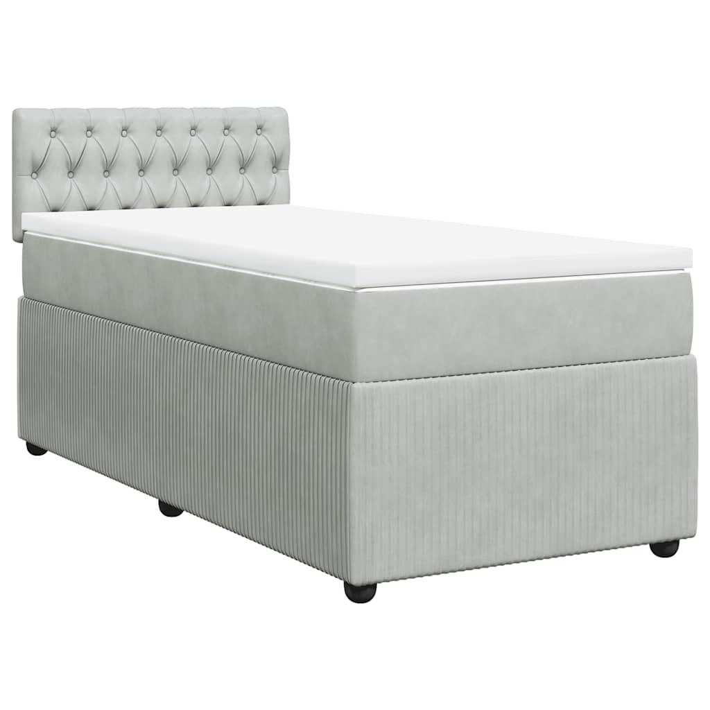 vidaXL Boxspring met matras fluweel lichtgrijs 90x190 cm afbeelding