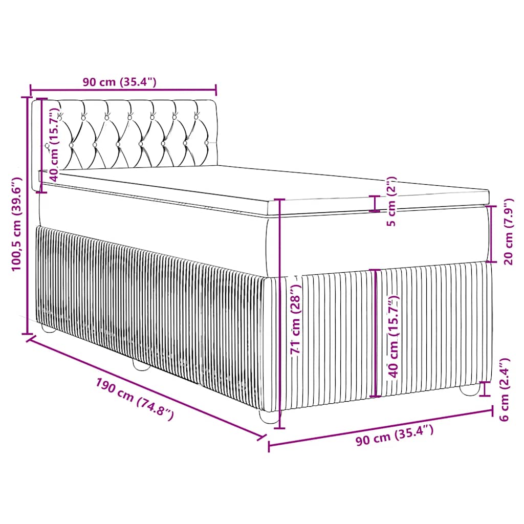Box spring postel s matrací tmavě zelená 90x190 cm samet - obrázek 18