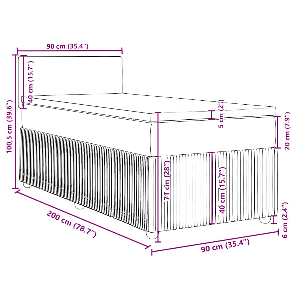 Box spring postel s matrací černá 90x200 cm samet - obrázek 18